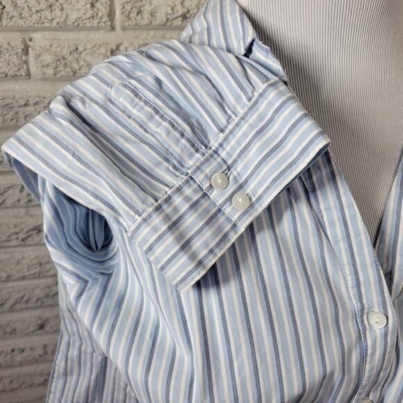 Basic Editions Womens Top 1X 3/4 Sleeve Collar Lightweight Blue Stripe STR95E - Picture 5 of 9